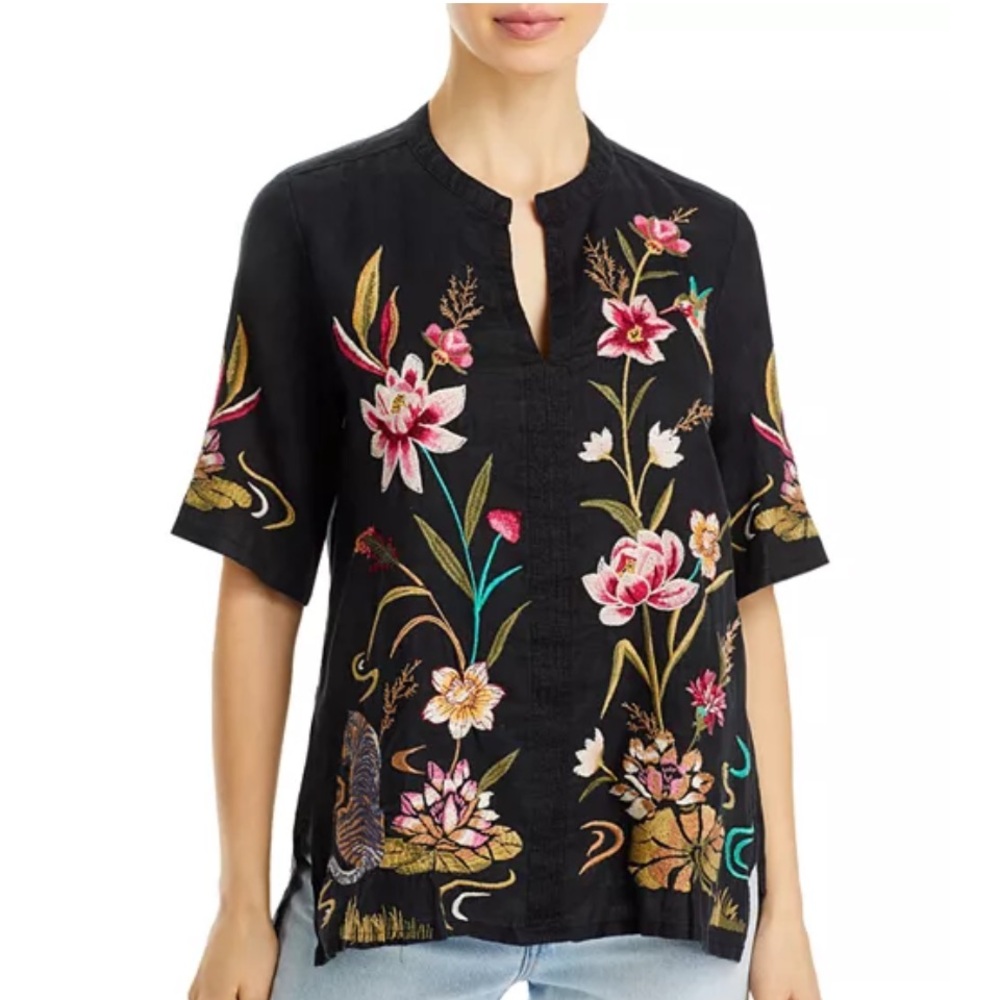 Johnny Was "Maisie" top with floral and tiger embroidery - Sz. L - Picture 7 of 11
